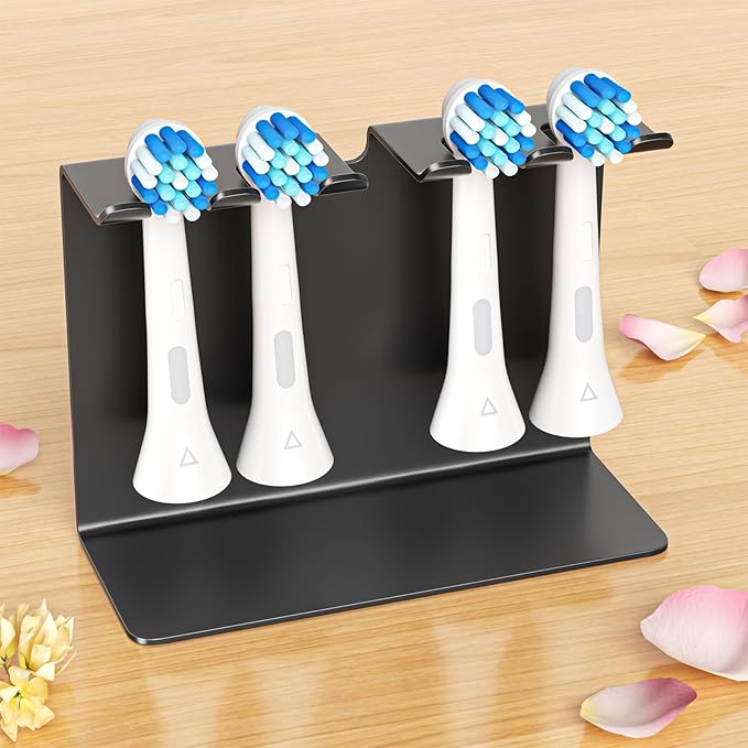 Electric Toothbrush Head Holder, Tooth Brushing Holder, Wall Mounted Toothbrush Holders Shower Bathroom, Self Adhesive or Desktop Tooth Brush Holder Organiser (Black, Medium)