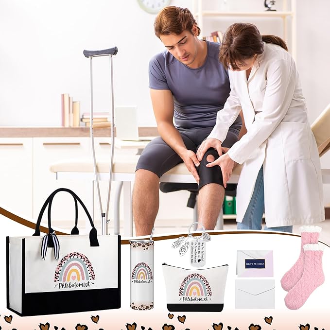 Geiserailie 8 Pcs Phlebotomist Week Gifts for Women Including Large Tote Bag Cosmetic Bags Tumbler Cup Plush Socks Metal Keychain Card and Envelope for Phlebotomist Week Thank You Gifts