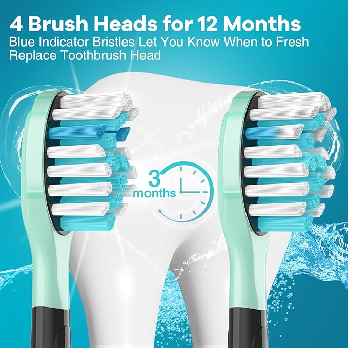 Aoremon Toothbrush Replacement Heads for Sonciare C3 - Brush Heads for Philips Sonicare 2 Series 3 Series ProtectiveClean 4100 5100 6100 DiamondClean FlexCare HealthyWhite G3 W3 C2 G2 C1,4 Count,Black