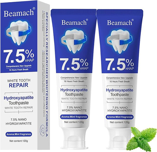 Beamach Hydroxyapatite Toothpaste, Nano 7.5% Hydroxyapatite Toothpaste, Whitening Tooth Repair, Protects Enamel and Strengthens Teeth, Fluoride-Free, Gentle Mint, Fresh Breath