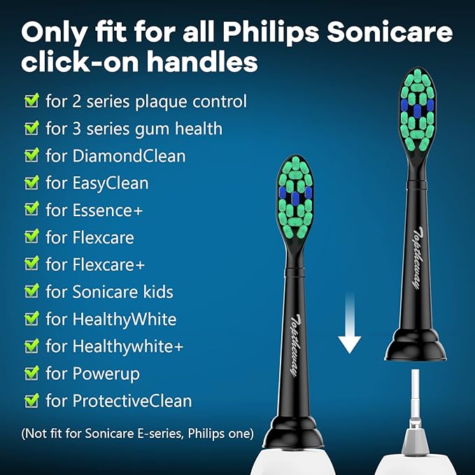 Toptheway Replacement Toothbrush Heads Compatible with Philips Sonicare Protectiveclean Dailyclean Plaque Control Electric Toothbrush 4100 5100 5300 C2 W2 G2 Black, 10 Pack