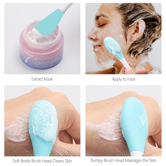 20 Pcs Silicone Face Mask Applicator, 2 in 1 Double-Sided Facial Scrubber Brush Tool, Double-Head Manual Cleansing Brush for Deep Gentle Exfoliating (Pack of 2)