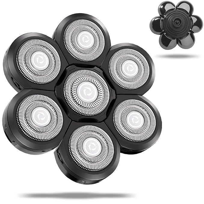 Universal Head Shaver Replacement Heads 7 Blades Head Shavers Replacement Blades for Bald Men Compatible with Freebird Shaver & Other Brands (black7)