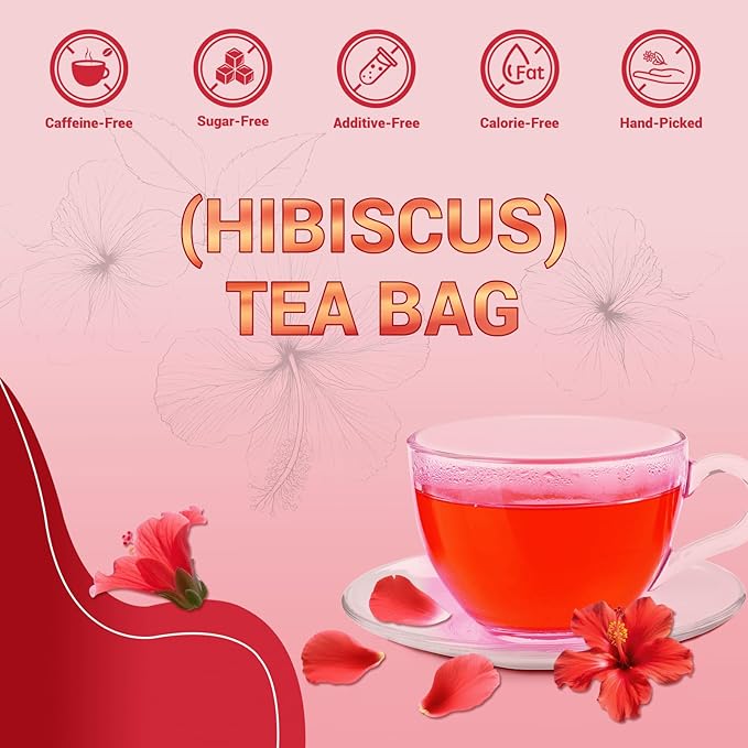 Hibiscus Tea Bags, Hibiscus Flower Herbal Tea - Rich in Vitamin C, Caffeine Free,Sugar Free, 50 Teabags