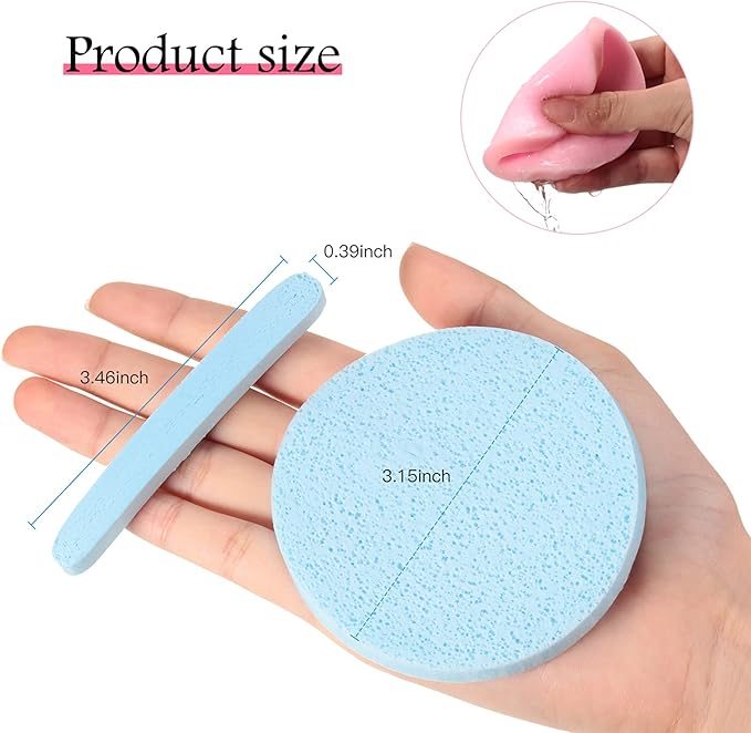 Patelai 300 Pieces Face Cleansing Sponge Wash Round Face Sponge Makeup Removal Sponge Pad Compressed Soft Facial Sponge Exfoliating Sponges, Pink, Purple, Blue, Yellow, Green for Women