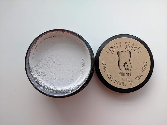 Simply Sooney Vegan Fluoride Free Toothpaste Powder I Organic Peppermint Essential Oil I Natural Whitening I Stronger Teeth (3.5 oz (Jar BPA Free Plastic))