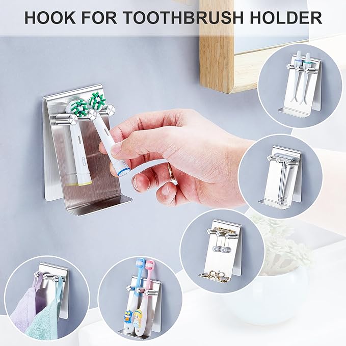 Electric Toothbrush Head Holder, Tabletop or Self Adhesive Tooth Brushing Holder, Bathroom Wall Mounted Shower Toothbrush Holders, Tooth Brush Head Storage Organiser (Silver, Small)