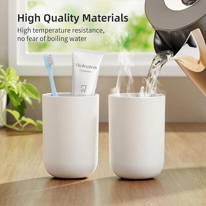 Toothbrush Cup 13oz Reusable Unbreakable Bathroom Tumbler 2 PCS, Easy to Clean Plastic Bathroom Cup Toothbrush Holders for Bathrooms Counter Organizer