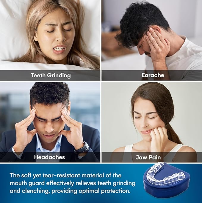 Mouth Guard for Grinding Teeth at Night: Moldable Sleeping Mouthguards for Clenching and Bruxism Protection - Nighttime Sleep Guards for Adults with 12 Cleaning Tablets