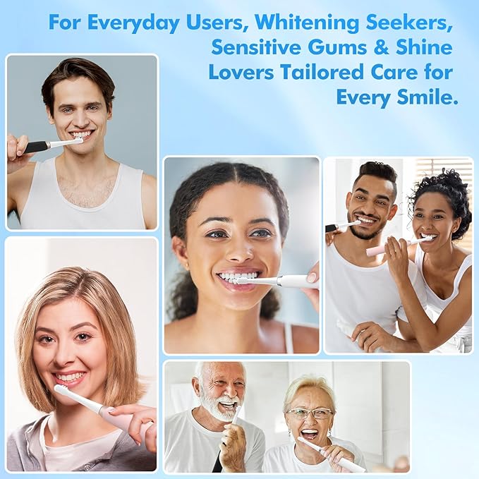Sonic Toothbrush with 8 Brush Heads, Pink Electric Toothbrush for Women and Girls with Fast Charge 4 Hours Last 60 Days, 2-Min & 30s Smart Timer, IPX7 Waterproof, Type-C Charging