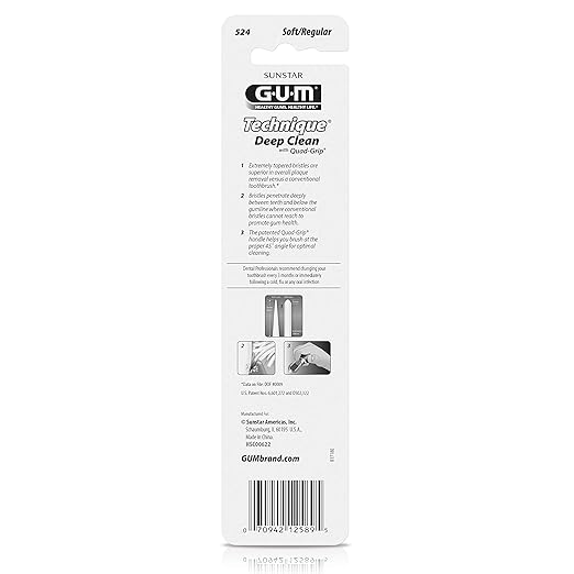 GUM Deep Clean Technique Toothbrush - Full Head - Soft Toothbrushes for Adults with Sensitive Gums - Extra Fine Bristles, 2 Count