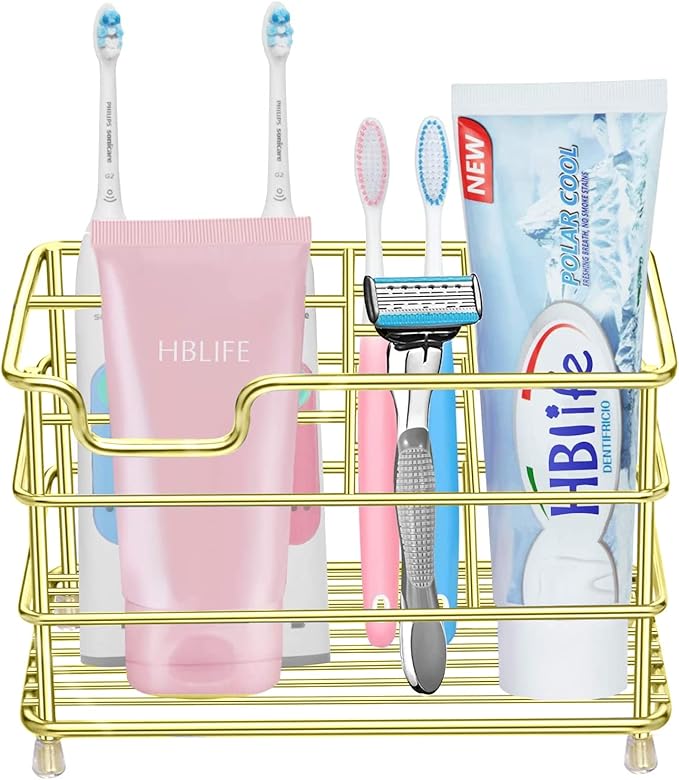 HBlife Large Electric Toothbrush Holder for Bathroom, Gold Stainless Steel Bathroom Accessories Organizer for Small Spaces