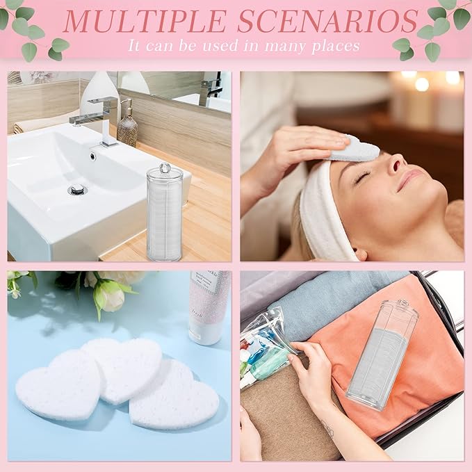 Sieral 120 Pcs Compressed Facial Sponges with Container Disposable Face Sponge Pads for Washing Face Cleansing Exfoliating Esthetician Makeup Removal(Heart,White)