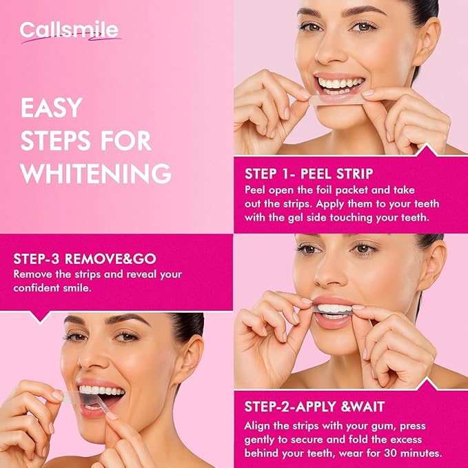 Callsmile Teeth Whitening Strips: 32 Treatment – Formulated for Sensitive Teeth – Gentle & Fast Whitening at Home, Removes Coffee, Tea & Smoke Stains, No Residue “Peel & Go”