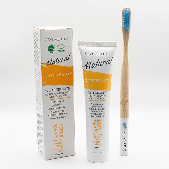 Zeo-Medic Fluoride-Free Toothpaste – Vegan, Zeolite for Whitening & Tartar Control – Safe for Kids 7+ & Diabetics – Orange Flavor, 3.1 Oz (Made in Europe)
