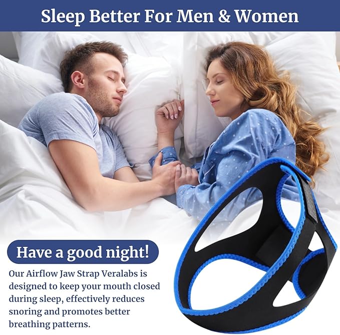 2Pcs Airflow Jaw Strap, Anti Snoring Chin Strap for Sleeping, Adjustable Chin Strap for Men and Women, Breathable Chin Strap to Keep Mouth Closed, Effective Anti Snoring Solution