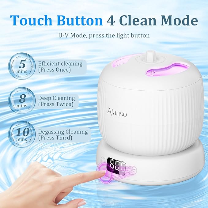 Ultrasonic Retainer Cleaner, 50kHz Retainer Cleaner Machine for Dentures, Aligners, Mouth Guards, Braces, Jewelry, 4 Modes Digital Ultrasonic Cleaners with Removable Base and Top Cover
