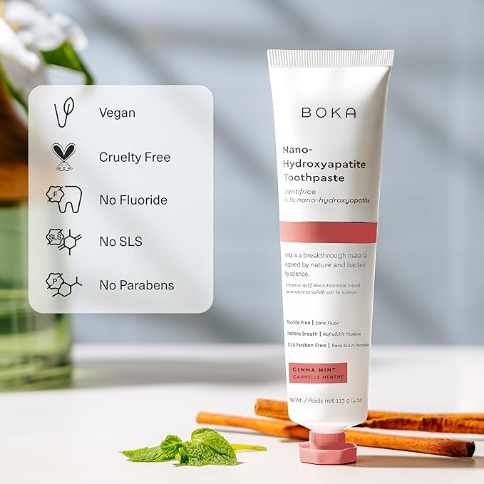 Boka Fluoride Free Toothpaste, Nano Hydroxyapatite Toothpaste, Appropriate for Sensitive Teeth - for Adult, Kids Oral Care - Cinnamon Mint Flavor, 4 Fl Oz 1Pk US Manufactured (Pack of 2)