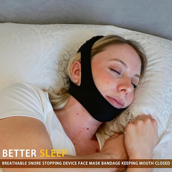 Adjustable Anti Snoring Chin Strap for CPAP Users - Breathable Snore Stopping Device Face Mask Bandage Keeping Mouth Closed - Chin Strap for Snoring for Men and Women (Blue)