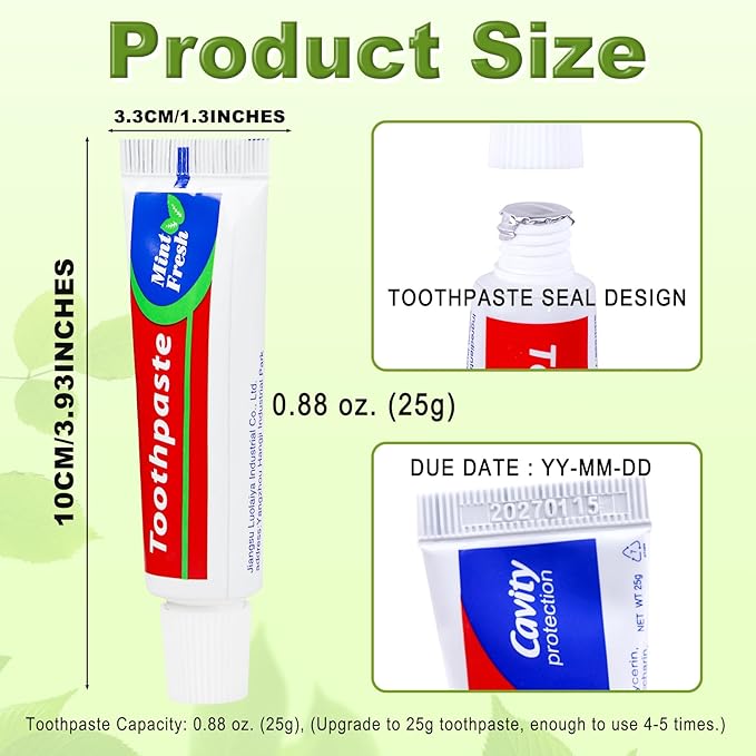 60 Tubes Bulk Travel Size Toothpaste,Miniature 0.88oz(25g) Small Toothpaste Travel Size Bulk 1.3x3.93 inches Peppermint Mini Disposable Toothpaste for Hotel,Guests,Homeless,Charity