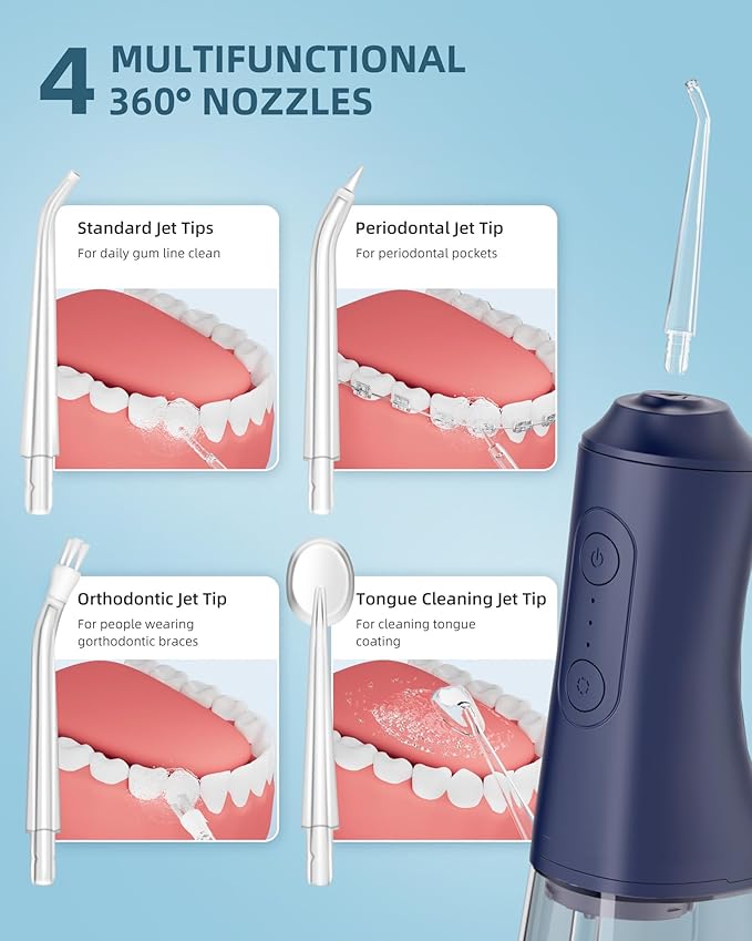 Water Dental Flosser - Portable Cordless Oral Irrigator 300ML, Rechargeable IPX7 Waterproof Irrigation Cleaner for Teeth Cleaning & Flossing, Travel & Home Use (mid Night Blue)