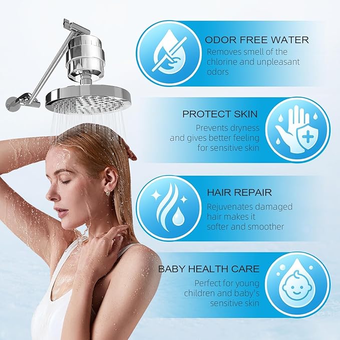 Yodel 25-Stage Vitamin C Shower Head Filter to Repair Damaged Hair,Skin and Nails, Prevent Scale Buildup,High Output Hard Water Softener 99% Remove Lead,Chlorine,Fluoride and Chemicals,Chrome