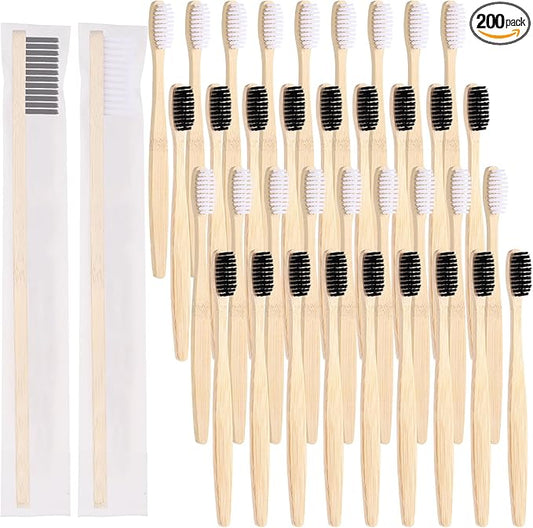 Vesici 200 Pieces Bamboo Toothbrushes Bulk Soft Bristles Toothbrushes with Micro Fur Ultra Wooden Bamboo Teeth Brushes Manual for Adults Travel Family Hotel Use Individually Packaged