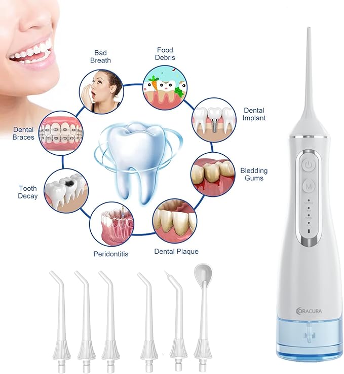 Portable Cordless Water Flosser – 320ml Oral Irrigator for Teeth Cleaning | USB Rechargeable, IPX7 Waterproof, 1400–1800 Pulses/Min | Travel-Friendly Dental Floss Device for Braces & Gums