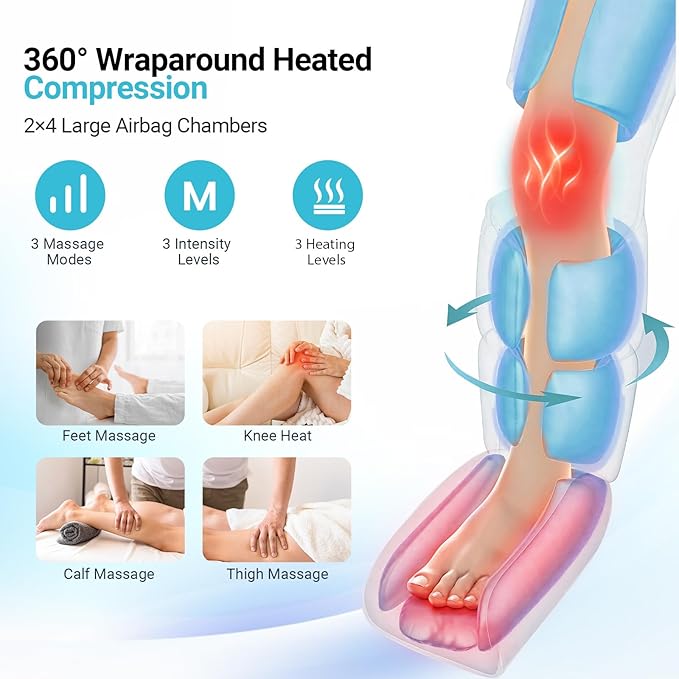 Leg Massager with Heat, FSA Eligible HSA Air Compression Leg Massager for Blood Circulation and Pain Relief,Muscle Fatigue,Cramps,Swelling and Edema
