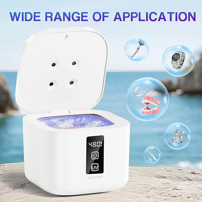 48kHz Ultrasonic Cleaner with Digital Timer - 3 Settings for Dentures, Retainers, Aligners, Mouth Guards, Jewelry, 375ml Tank, 99% Efficiency