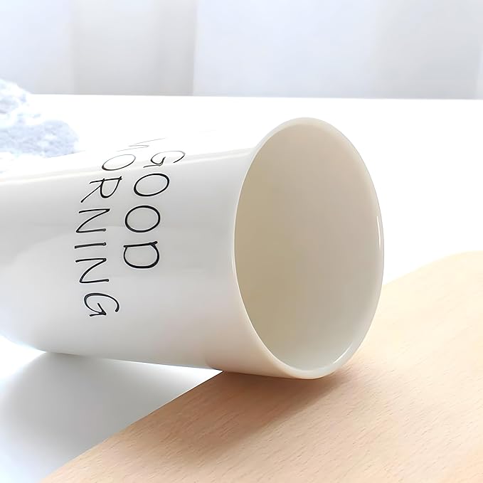Kelake White Ceramic Tumbler Cup for Bathroom Toothpaste Toothbrush Holders Water Milk Drinks Cup 350 ml Bathroom Good Morning Couples Cup for Christmas Birthday