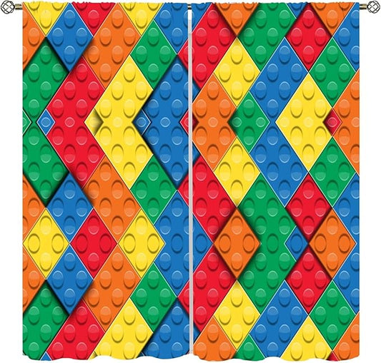 Kids Building Blocks Toy Curtains Boy Girl Room Printed Curtains Abstract Colorful Bricks Children's Nursery Curtains 42x45 Inches 2 Panels（Decor Curtains