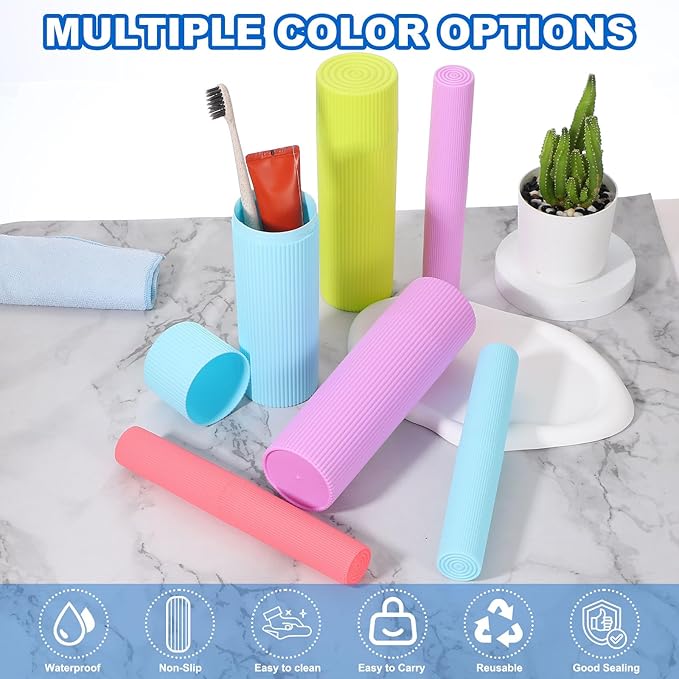 uxcell 2Pcs Travel Toothbrush Case, 7.9x1.2x1.2 Portable Travel Toothbrush Holder with Stripe, Plastic Toothpaste Container for Bathroom, Gym, Business Trip, Camping, Green