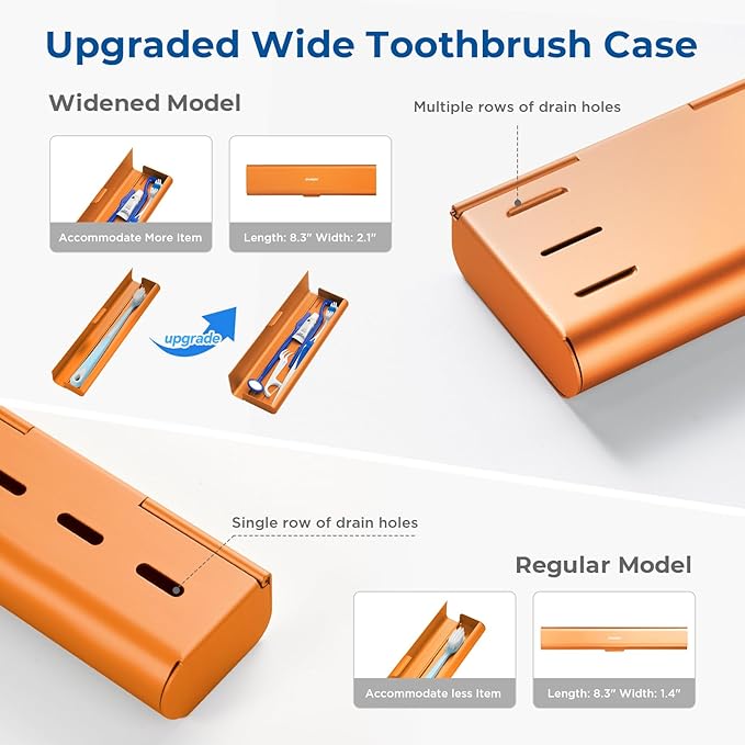 Wider Aluminum Toothbrush Travel Case, Portable Travel Toothbrush Holder, Durable Manual Toothbrush Box Container for Traveling, Bathroom, Camping, Business Trip-Not for 0.85oz Toothpaste, Orange