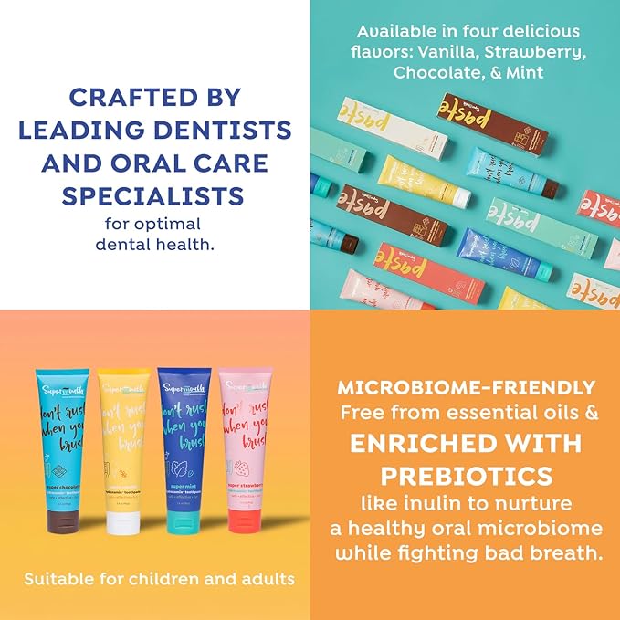 SuperMouth Fluoride-Free Toothpaste – Remineralizing Nano Hydroxyapatite with Vitamins D3 & K2 – Whitens & Eases Sensitivity – Gentle for Kids, Adults & Pregnant Women – 4 Delicious Flavors