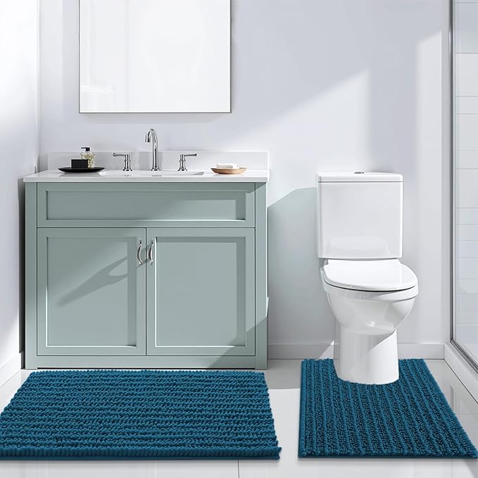 Arotive Luxury Round Chenille Bathroom Rug Mat, Extra Soft Thick Absorbent Shaggy Bath Rugs, Non-Slip Machine Wash Dry Plush Bath Mats for Bathroom, Shower and Tub, 24x24, Peacock Blue