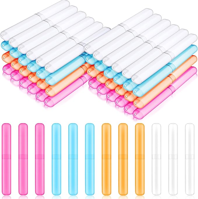 60pcs Travel Toothbrush Holders - Portable ABS Toothbrush Covers, Breathable Travel Toothbrush Holder for Home, Camping, Business Trips, 4 Colors (Blue, Orange, Purple, White)
