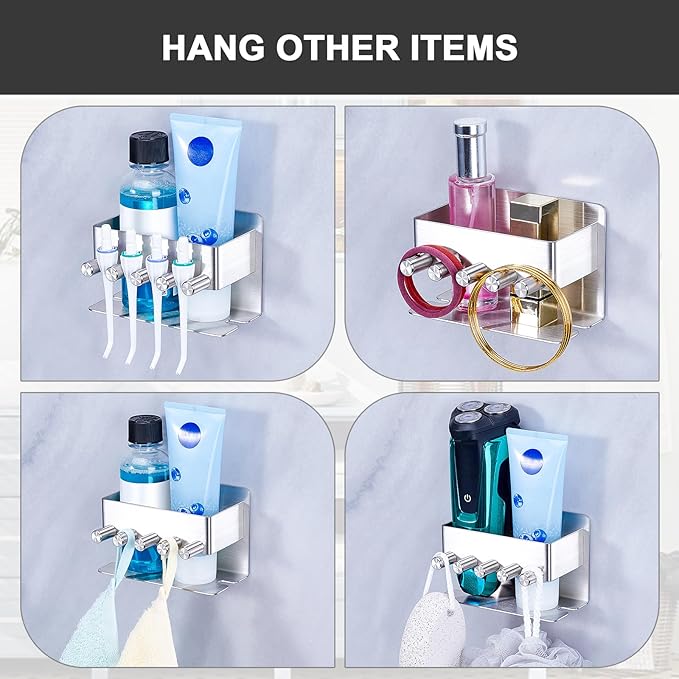 Electric Toothbrush Head Holder, Stainless Steel Tooth Brushing Holder Storage Toothpaste Razor, Wall Mounted Toothbrush Holders for Shower Bathroom, Adhesive Tooth Brush Head Holder Organiser