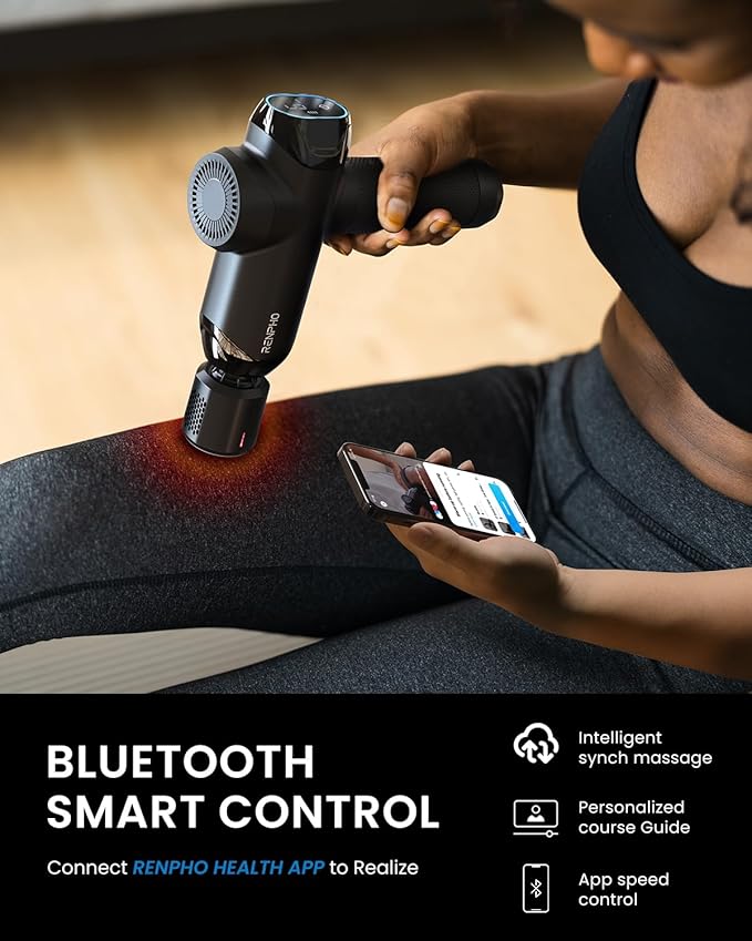 RENPHO Power Thermacool Massage Gun Deep Tissue with Heat and Cold, Percussion Muscle Massage Gun Bluetooth with 12mm Amplitude, Handheld Massager Gun, Professional Massage for Men Women Athletes