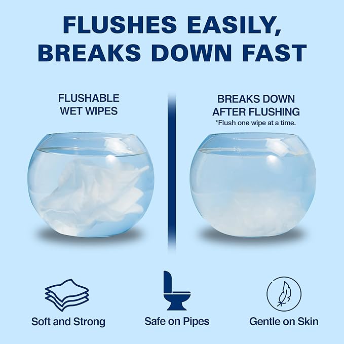 Air Jungles Flushable Wipes Individually Wrapped 50 Ct, with Aloe Vera & Vitamin E, Travel Size Wet Cleansing Wipes for Adult, Fresh Scent, Alcohol Free - XL 7 × 7 in