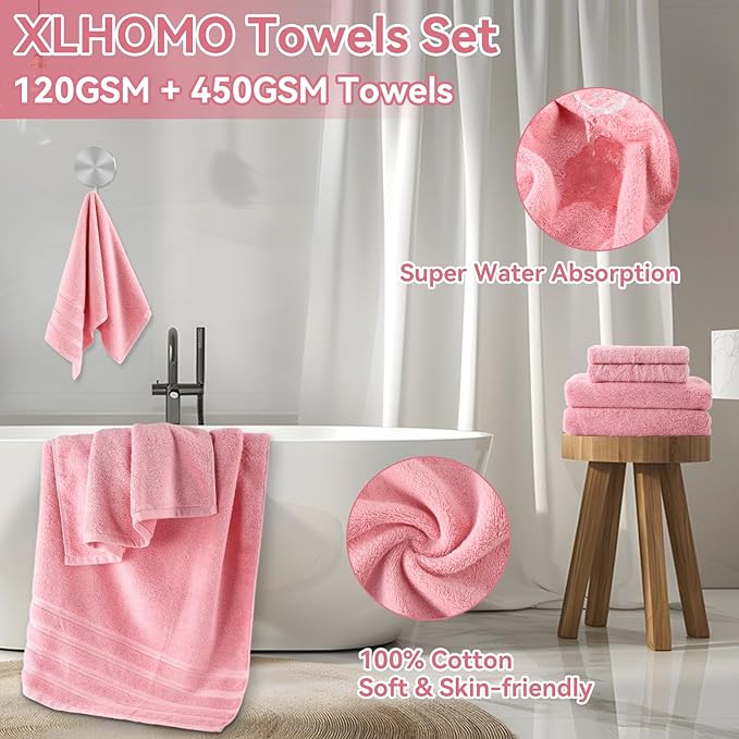 Pink Bathroom Accessories, 24 Pieces Pink and Gold Bathroom Accessories Set with Shower Curtain, Bath Towels, Trash Can, Soap Dispenser and Soap Dish for Bathroom/Housewarming