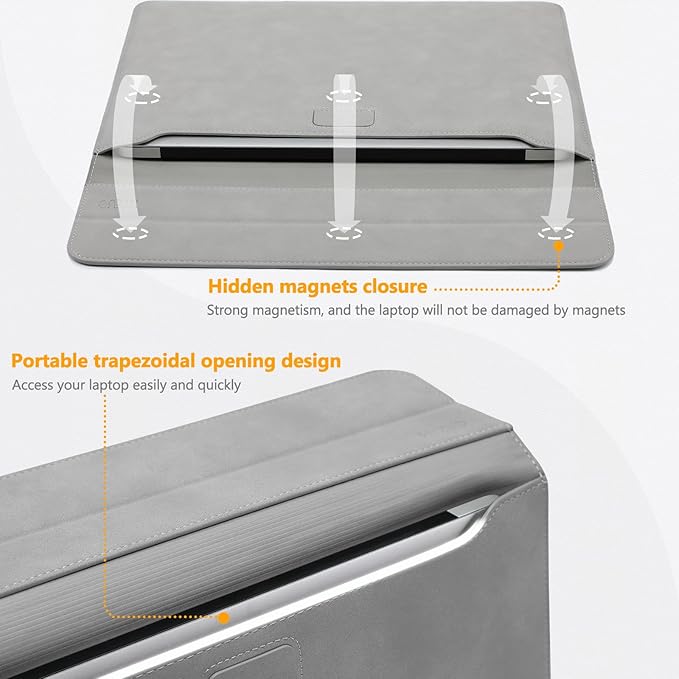 HYZUO 13.3-14 Inch Laptop Sleeve Case with Stand Feature for MacBook Pro 14 M5/M4/M3/M2/M1 2026-2021, MacBook Pro/Air 13.3, 13" 13.5" 13.8" Surface Laptop, HP Spectre X360 13/14, Light Gray