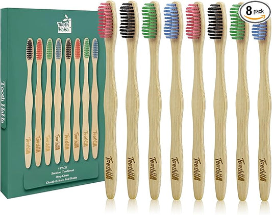 Bamboo Toothbrushes, Medium Bristles BPA-Free Bristles Toothbrushes for Adults - Eco-Friendly, Natural Wooden Toothbrush 8 Pack