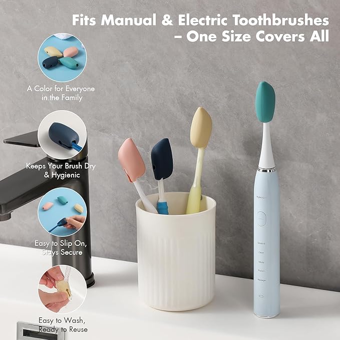 Muslish Silicone Toothbrush Covers, 4 Pack Tooth Brush Cover Cap for Electric & Manual Toothbrush Heads, Portable Toothbrush Protector for Travel, Home (Navy)