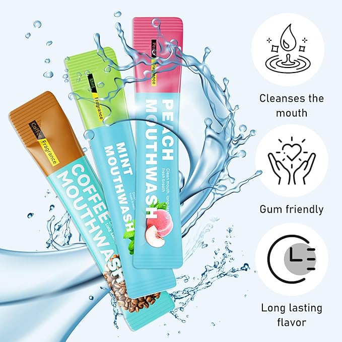 Mini Mouthwash Travel Size,Coffee Flavor Portable Individual Travel Mouth Wash for Fresh Breath, Refreshing Long Lasting Gentle Oral Care Mouthwash Packs(Pack of 20)