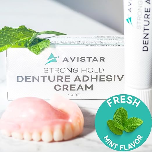 Extra Strong Denture Adhesive Cream, 12 Hour Hold Dental Glue, Waterproof, Zinc & Fluoride Free, Easy Apply Nozzle, Seals Food Out for Comfort, Mint Flavor (3 Pack, 4.2 Fl Oz)