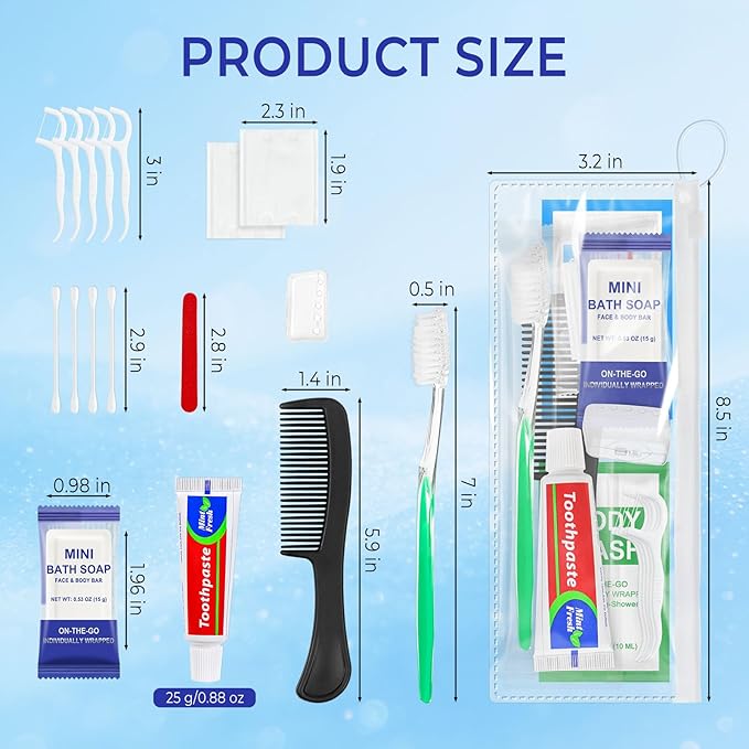 Xuezoioy 50 Sets Personal Hygiene Kit Bulk,9-IN-1 Green Disposable Toothbrushes with Toothpaste Floss Comb Soap Cover and Hotel Vanity Set Basic Travel Toiletry Supplies for Homeless,Travel,Guests