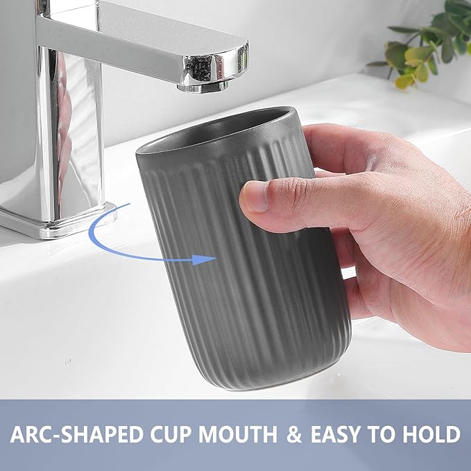 Matte Grey Toothbrush Holders for Bathrooms - Ceramic Toothbrush Toothpaste Holders Set, Bathroom Tumbler Cups Reusable Toothbrush Cup Grey Mouthwash Cup, Counter Organizer.