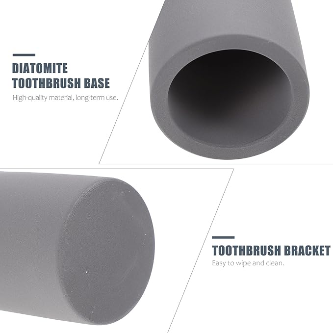 Garneck Diatomite Toothbrush Holder Stand Water-absorbent Quick-drying Toothbrush Organizer Base for Bathroom Countertop Storage Gray