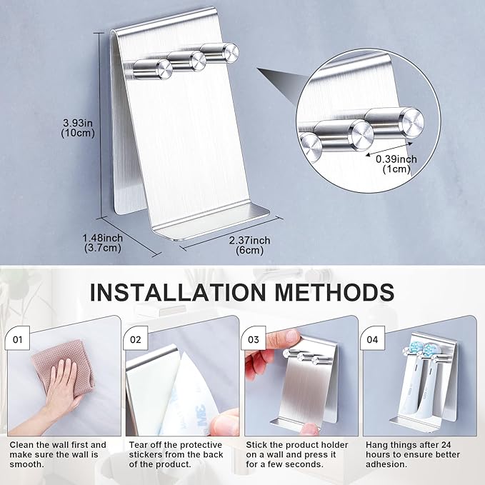 Electric Toothbrush Head Holder, Tabletop or Self Adhesive Tooth Brushing Holder, Bathroom Wall Mounted Shower Toothbrush Holders, Tooth Brush Head Storage Organiser (Silver, Small)